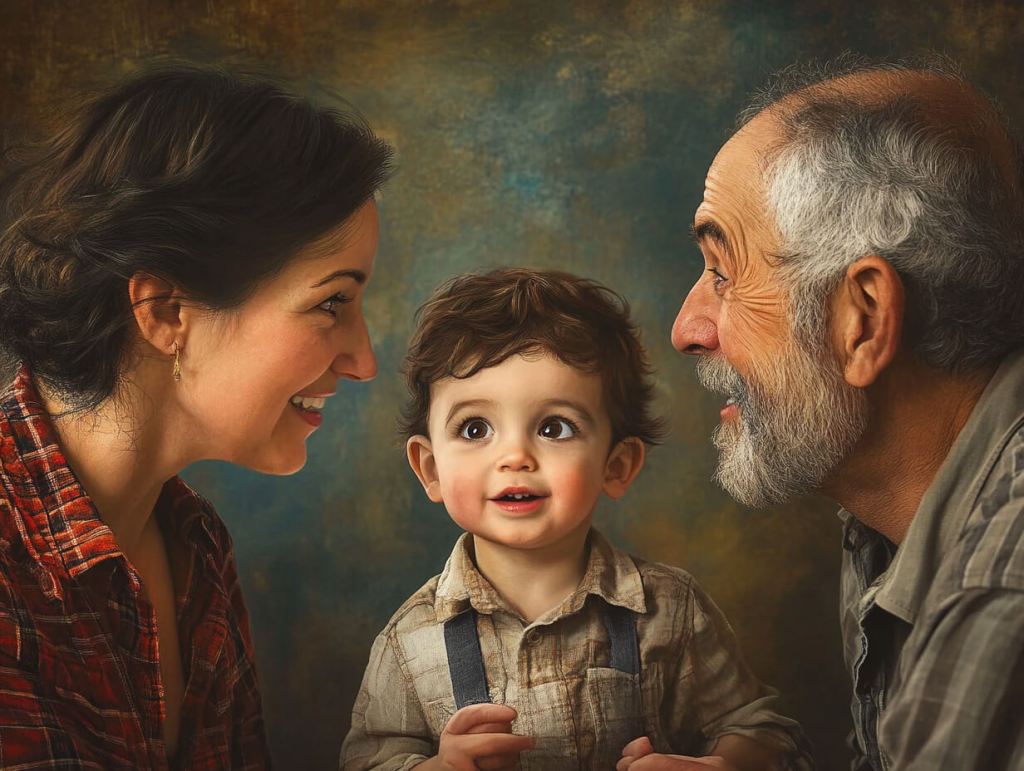 Abuelos hablando con su nieto