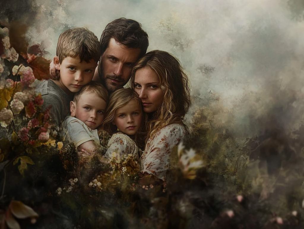 Retrato original de una familia con hijos