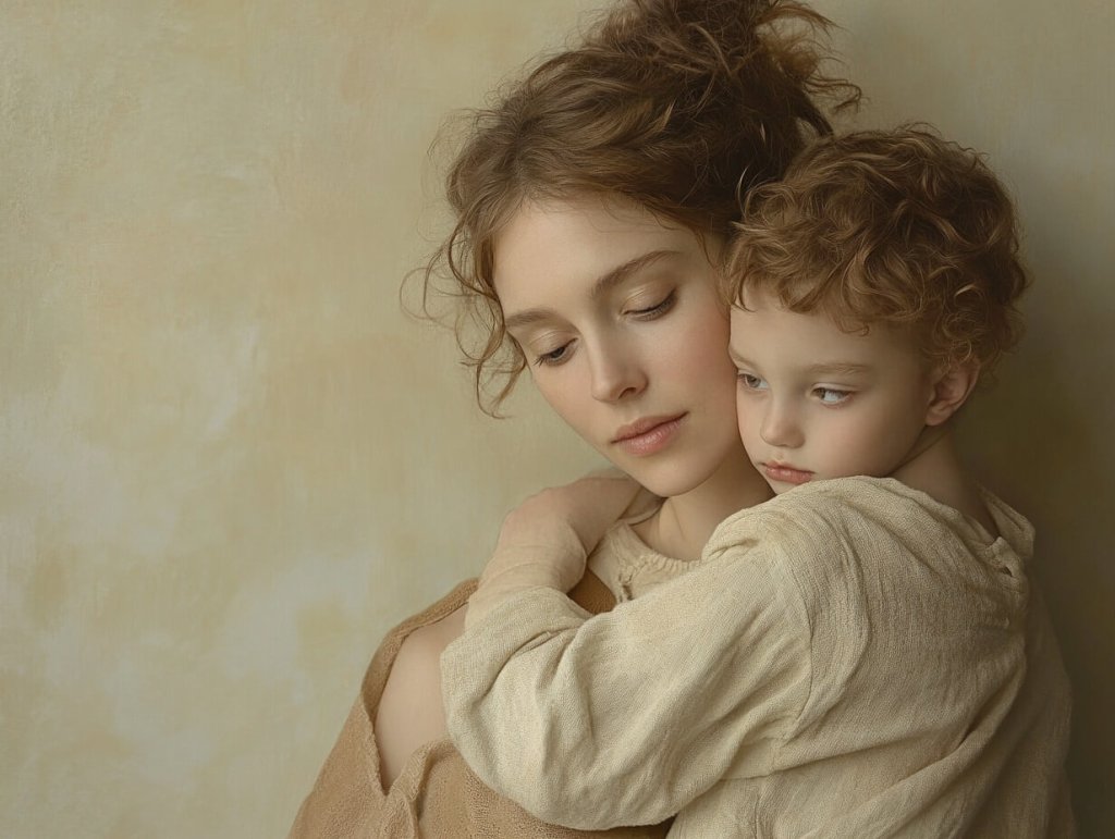 Madre e hijo, abrazados