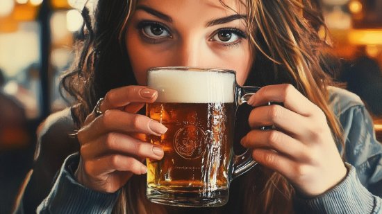 Una mujer se toma una cerveza
