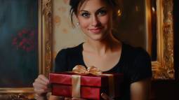 Una mujer, con su regalo de Navidad
