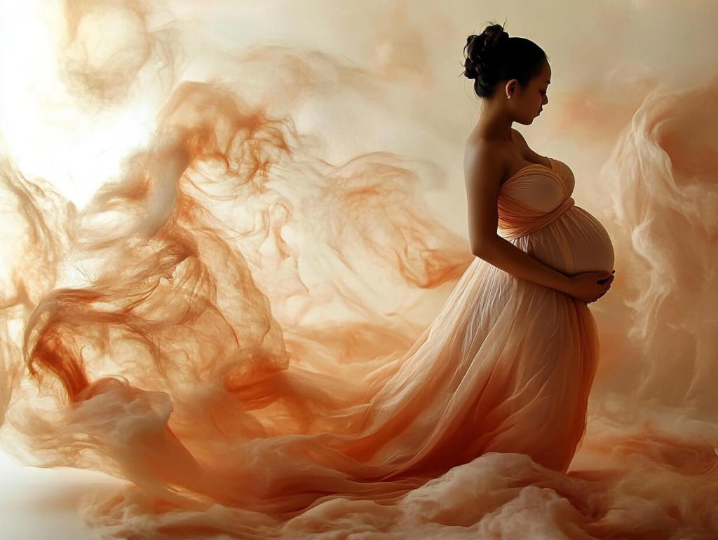 Retrato de una mujer embarazda con vestido de fiesta