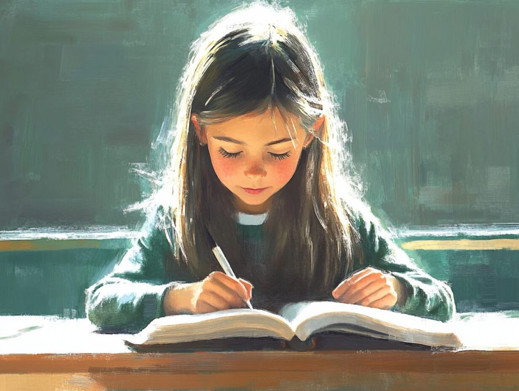 Una niña estudiando