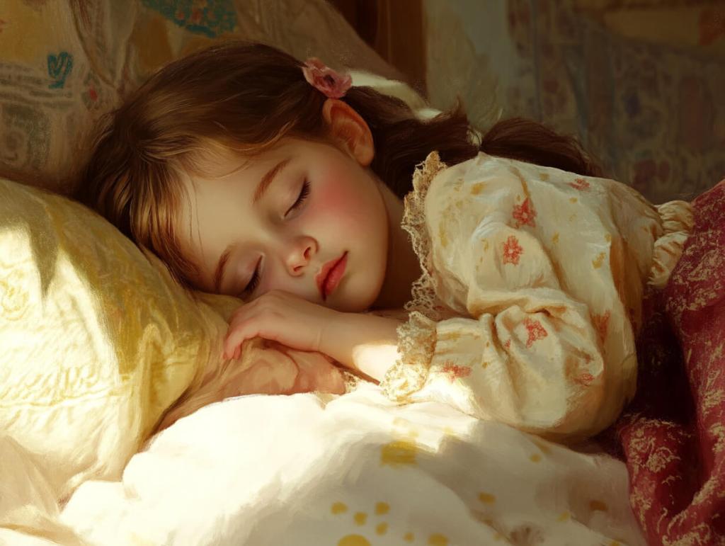 Una niña duerme con las manos debajo del rostro