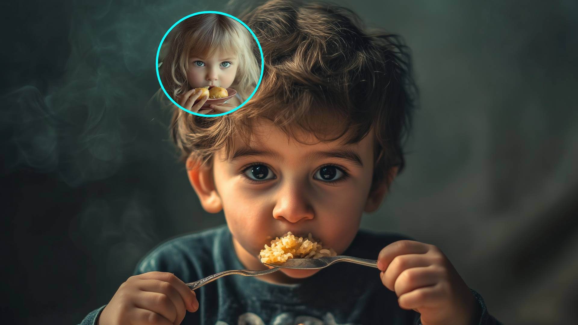 Un niño pequeño comiendo con autonomía