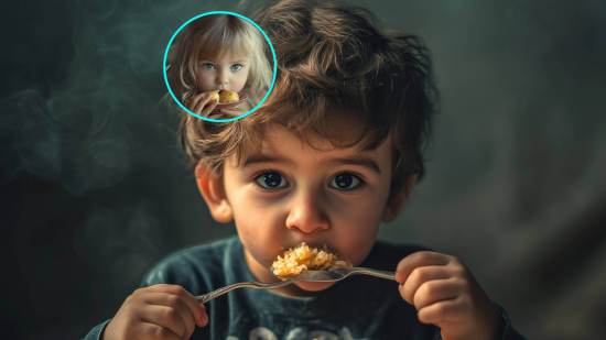 Un niño pequeño comiendo con autonomía