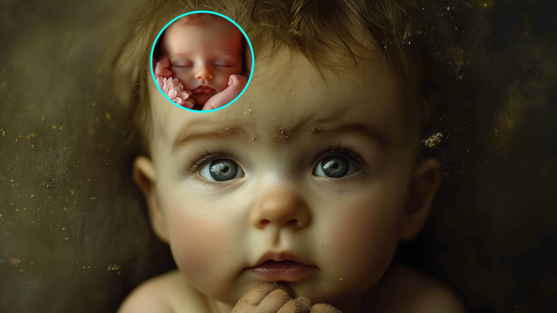 Un niño pequeño, en primer plano, y un bebé en tamaño reducido