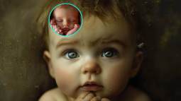 Un niño pequeño, en primer plano, y un bebé en tamaño reducido