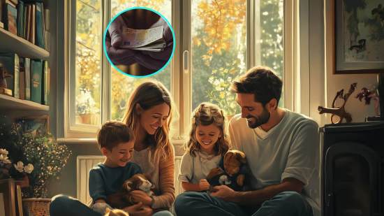 Una familia con hijos pequeños y mascotas, en casa