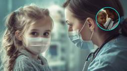 Una doctora atiende a una niña enferma