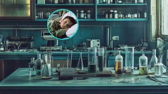 Imagen de un laboratorio. En pequeño, un niño ingresado en el hospital