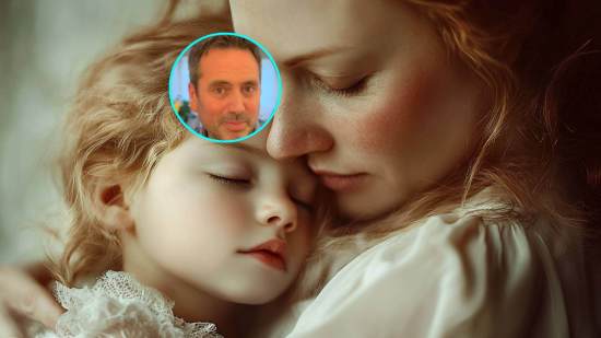 Una niña se refugia en su madre. En la imagen de detalle, Álvaro Bilbao.