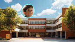 Un colegio nuevo. En detalle, un niño en clase.