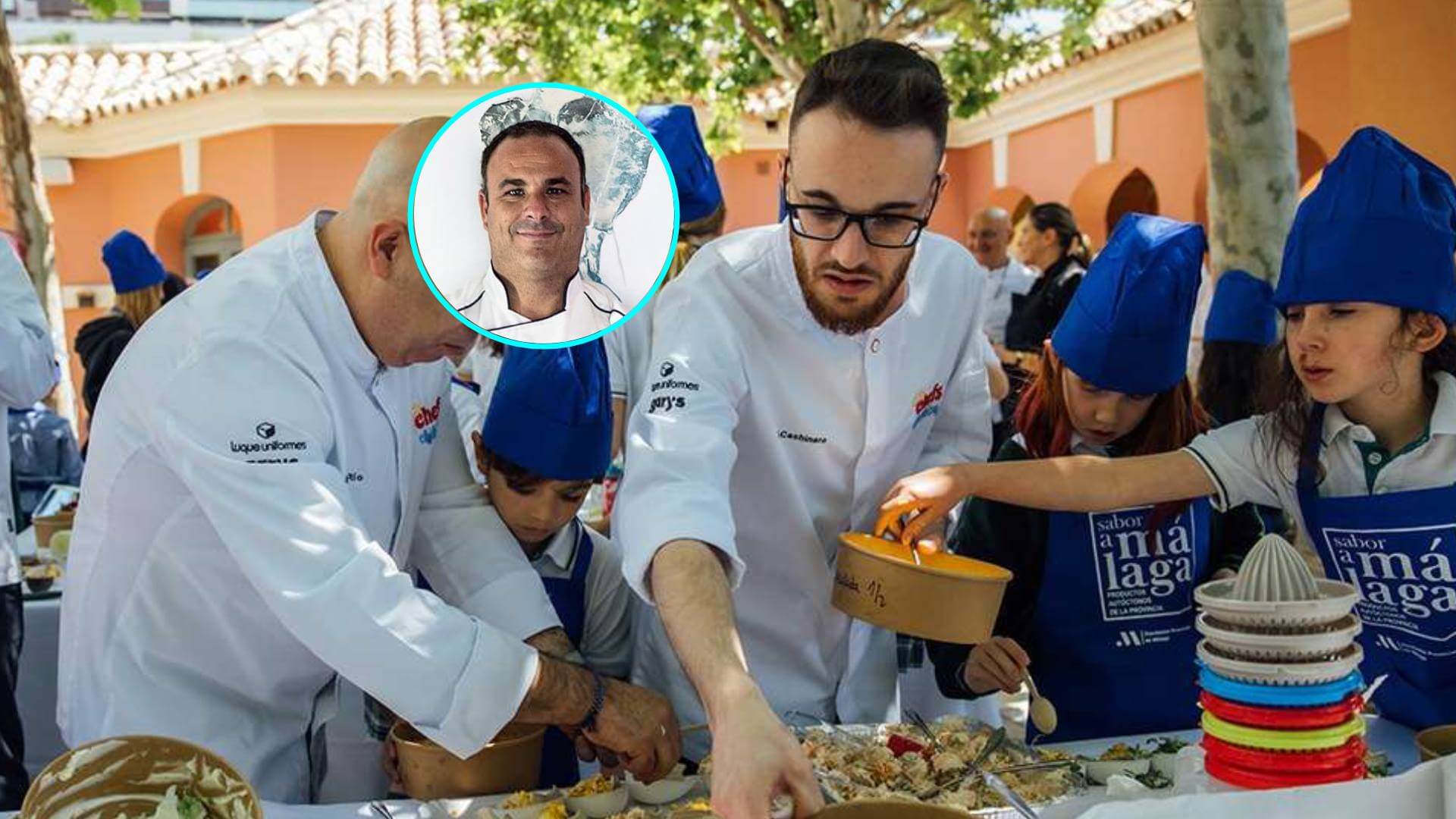 Taller formativo de ChefsForChildren. En la imagen de detalle, el cocinero Ángel León, uno de los 60 profesionales que colabora con la iniciativa solidaria.
