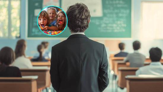 Un profesor, de espaldas, dando clase