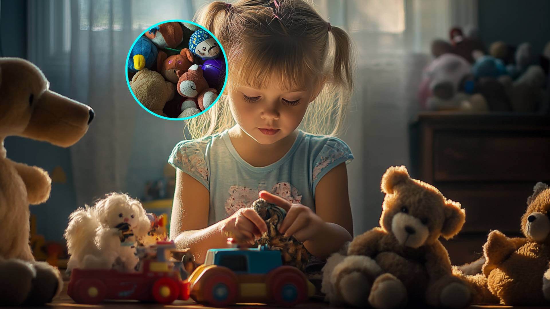 Una niña jugando con sus juguetes en casa