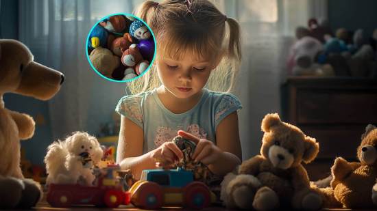Una niña jugando con sus juguetes en casa