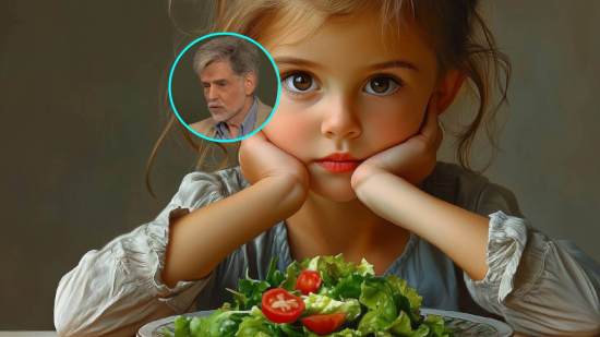 Una niña se niega a comer una ensalada. En la imagen pequeña, el pediatra Carlos González