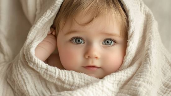Un niño pequeño envuelto en una toalla