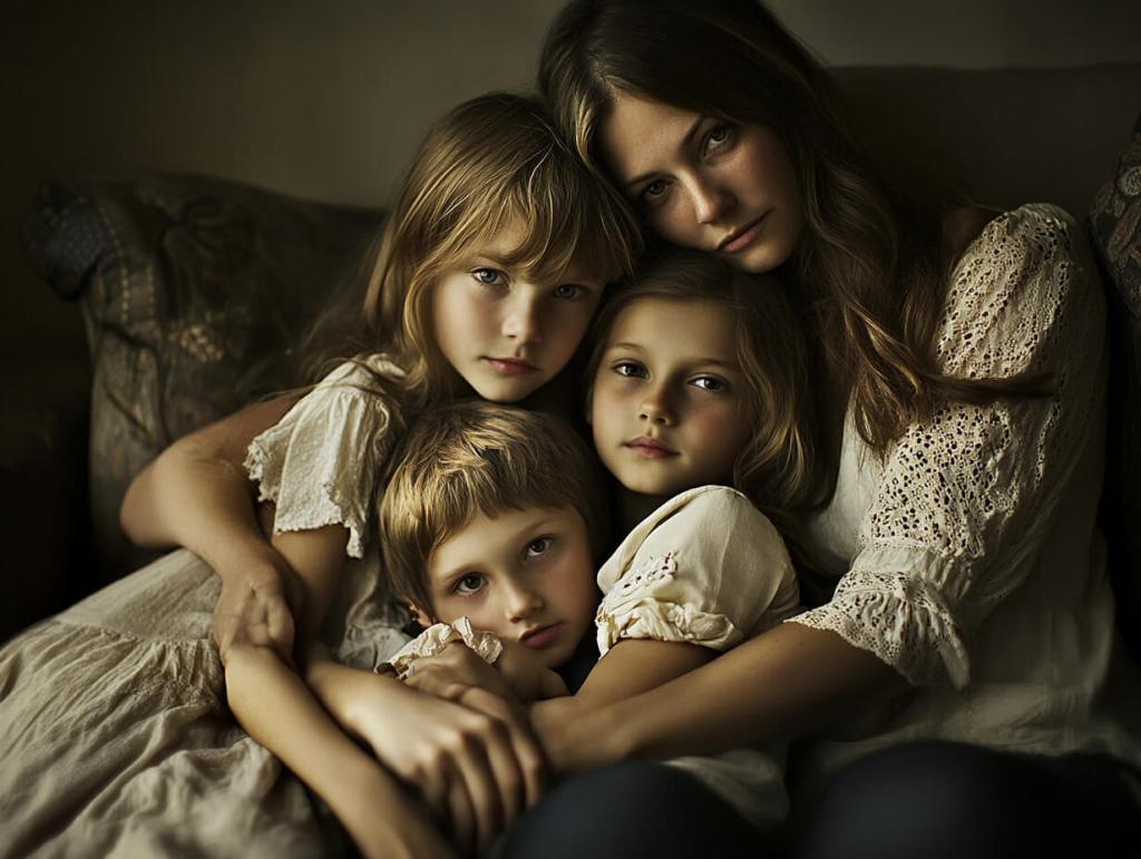 Una madre con sus tres hijos
