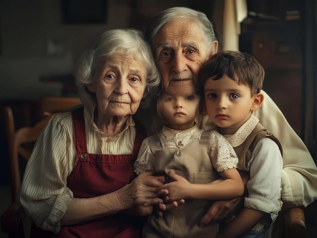 Retrato de unos abuelos con sus nietos