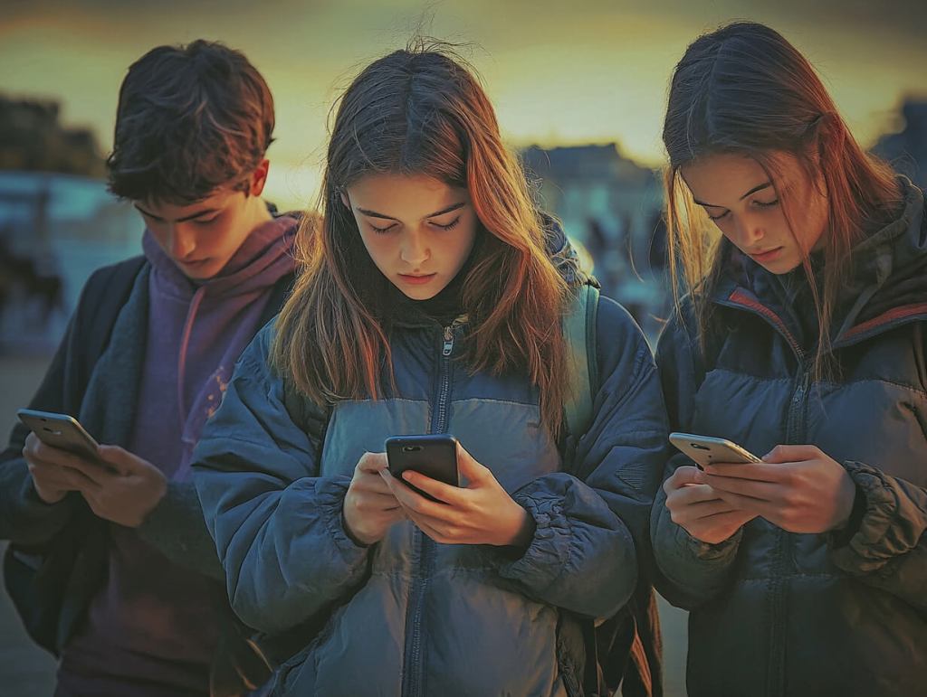 Adolescentes con su teléfono móvil