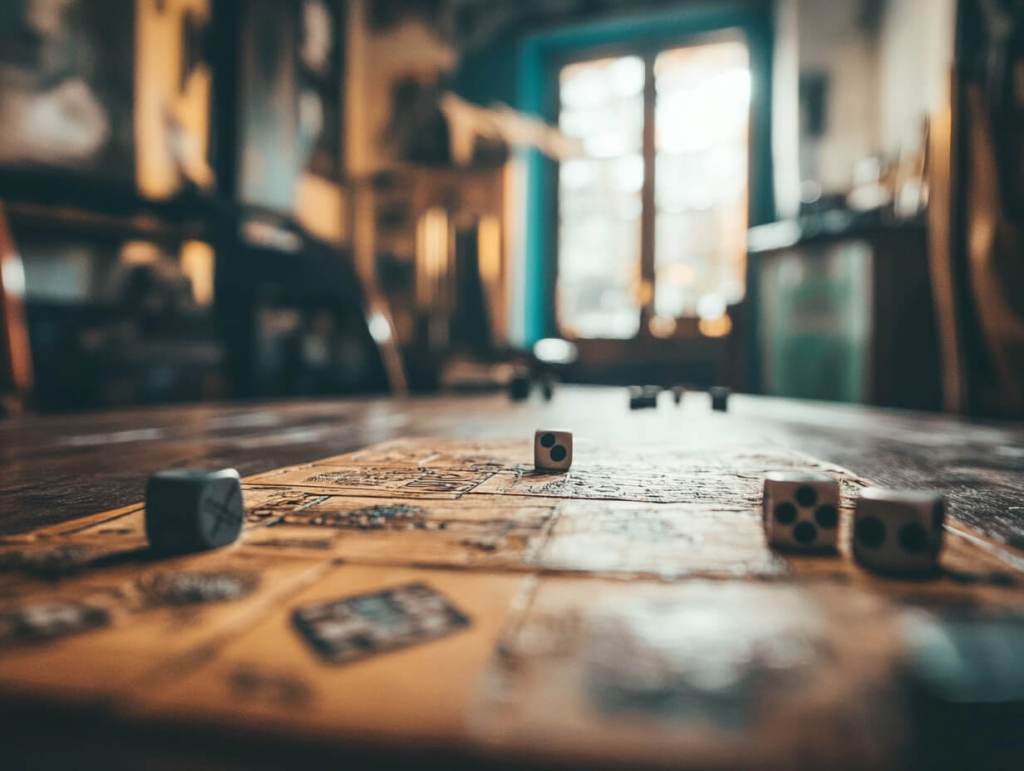 Un juego de mesa preparado en la mesa de juego