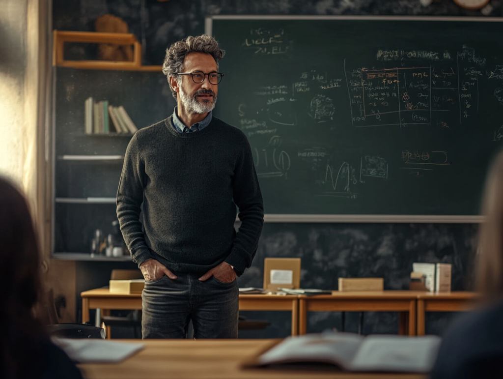 Un profesor en medio de la clase en el instituto