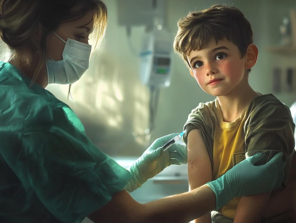 Una enfermera, a punto de vacunar a un niño