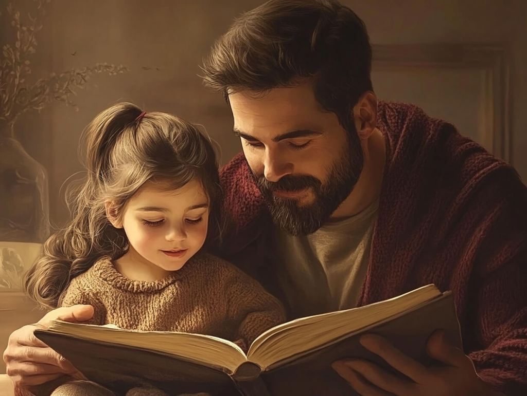 Un padre lee con su hija