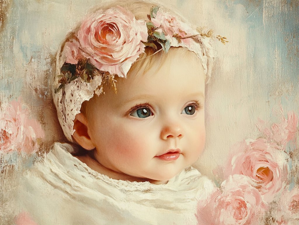 Una niña pequeña con diadema de flores