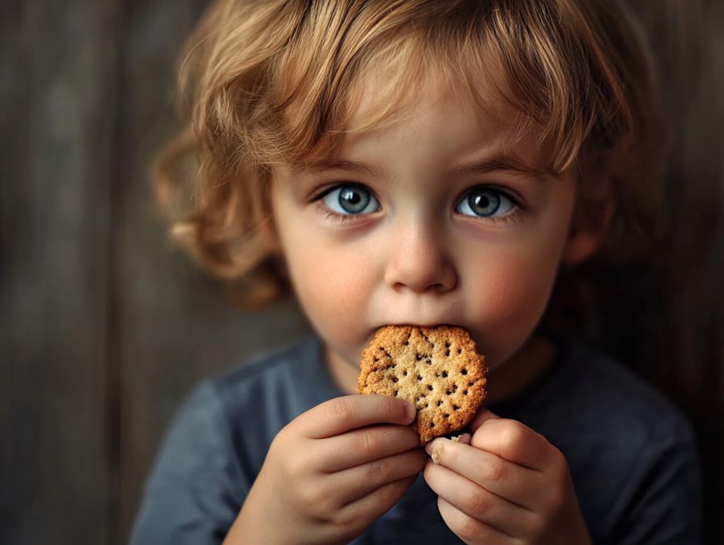 Un niño comiendo una galleta