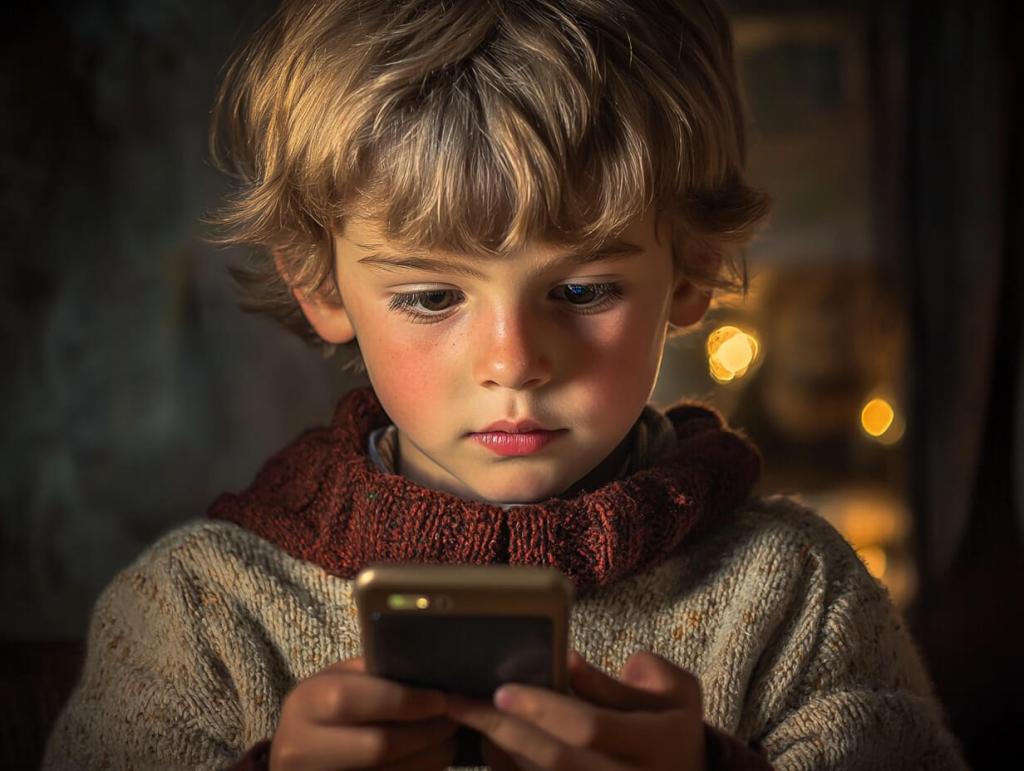 Un niño con un móvil en la mano