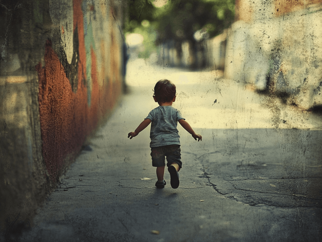 Un niño "escapa" corriendo