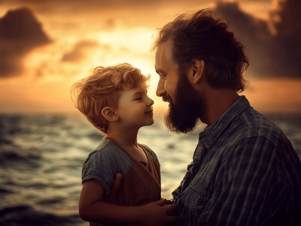 Padre e hijo, junto al mar