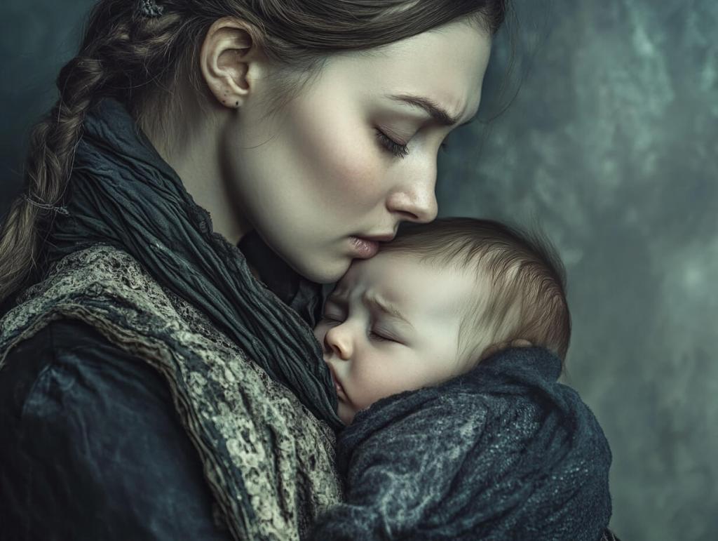 Madre e hija, abrazadas, ella con rostro de tristeza