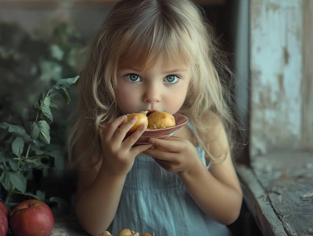 Una niña, alimentándose
