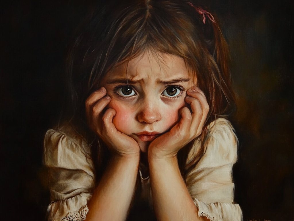 Una niña con gesto de tristeza