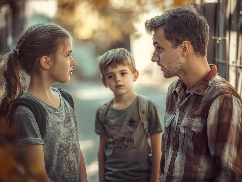 Un hombre separado habla con sus hijos
