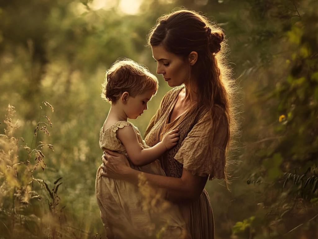 Madre coge a su hijo