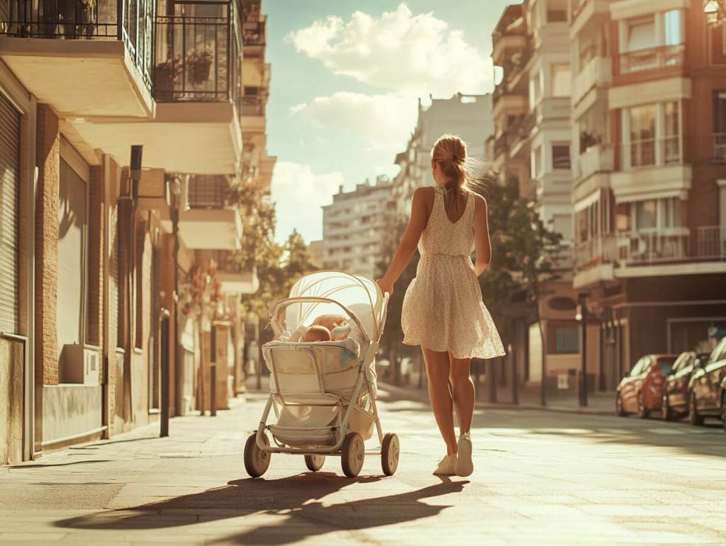 Mujer pasea carrito bebé