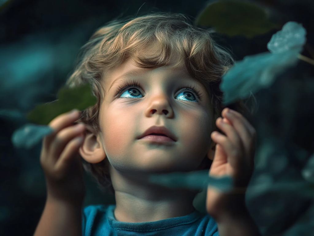 Niño pequeño mirando al cielo