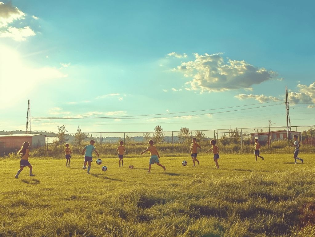 Niños juegan al fútbol