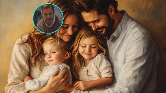 Retrato de una familia feliz con hijos pequeños. En detalle, Álvaro Bilbao.