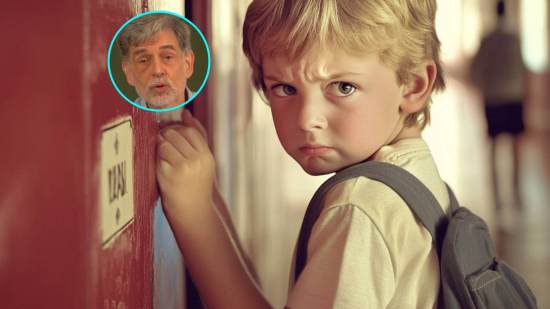 Un niño muy enfadado, con gesto agresivo, en el colegio