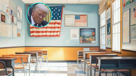 Una clase en un instituto de Estados Unidos. En detalle, Donald Trump