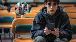Un adolescente con el móvil en clase
