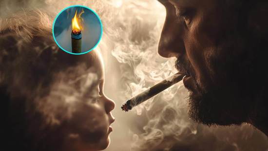 Un padre fumando delante de su hijo, exponiéndole al humo de manera directa