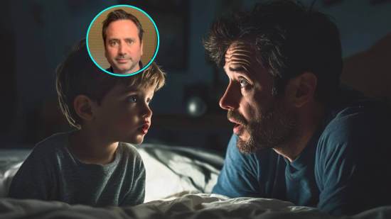 Un padre y su hijo hablando en la intimidad. En detalle, Álvaro Bilbao