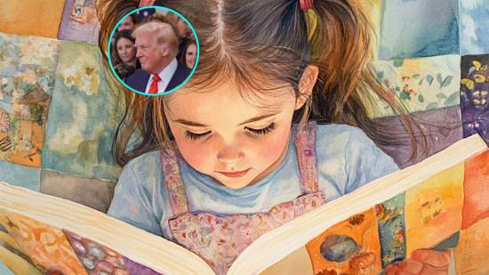 Una niña leyendo un cuento infantil, como el escrito por Juliane Moore que ha prohibido en algunas escuelas Donald Trump